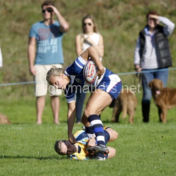 Kay Wilson tries to get away from Steph Johnston's tackle. Bristol v Worcester at Portway Rugby Development Centre, Bristol on 6th October 2013, ko 14.30