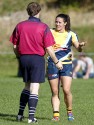Lisa Campbell tries to dispute a call made by the referee. Bristol v Worcester at Portway Rugby Development Centre, Bristol on 6th October 2013, ko 14.30
