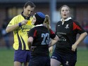 Florence Williams is shown a yellow card. Aylesford v Lichfield at Jack Williams Ground, Hall Rd, Aylesford on 12th October 2013, ko 17.30