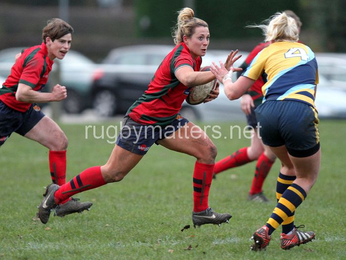Vicky Fleetwood on the charge. Lichfield v Worcester at Cooke Fields, Lichfield, England on 24th November 2013 ko 1400