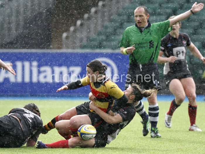 Lynne Cantwell tackled by Sarah McKenna. Saracens v Richmond at Allianz Park, Greenlands Lane, London NW4 1RL on 20th October 2013 ko 1500
