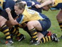 Jenny Mills at a scrum. Worcester v DMP Sharks at Westons Land Pitches, Sixways, Pershore Lane, Worcester on 27th October 2013 ko 1400